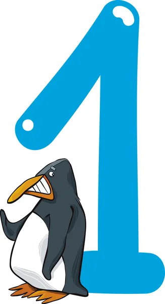 Νούμερο ένα και πιγκουίνος — Διανυσματικό Αρχείο