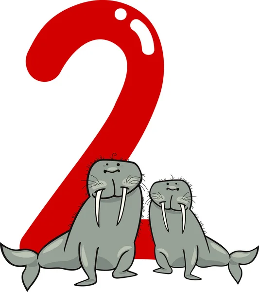 Номер два и два моржа. — стоковый вектор
