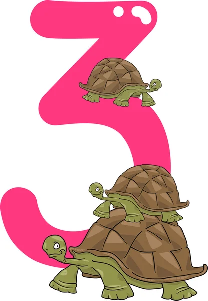 Number three and 3 turtles — Stock Vector