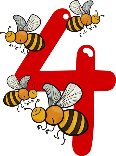 号码 4 和 4 蜜蜂 — 图库矢量图片