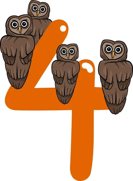 Number four and 4 owls — Stock Vector