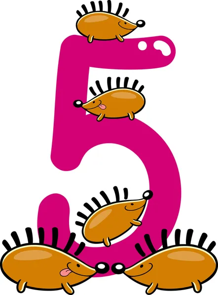 Number five and 5 hedgehogs — Stock Vector