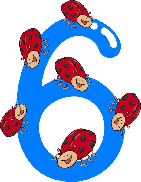 Number six and 6 ladybug — Stock Vector