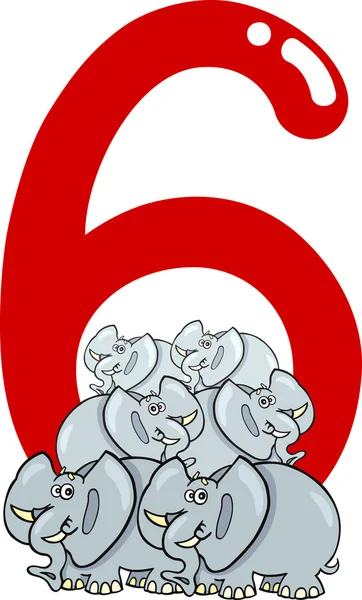 Nummer sechs und 6 Elefanten — Stockvektor