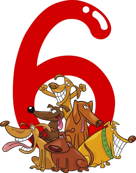 Číslo šest a 6 psů — Stockový vektor