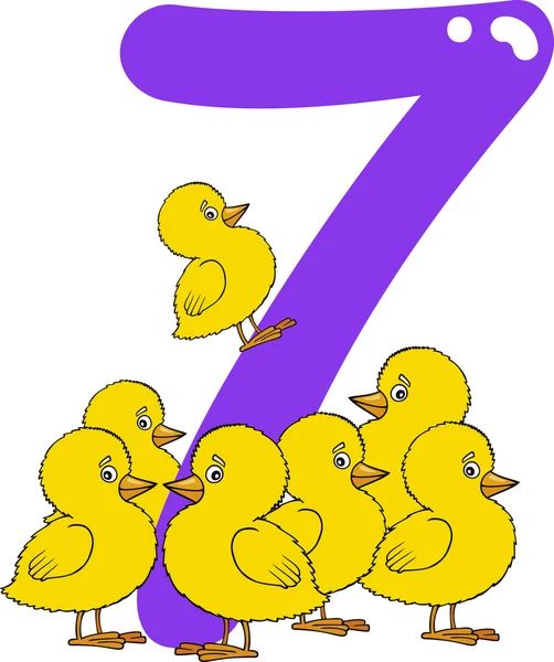 Nummer zeven en 7 kuikens — Stockvector