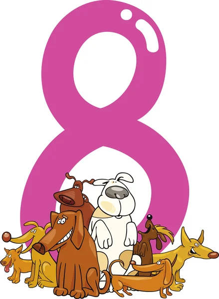 Number eight and 8 dogs — Stock Vector
