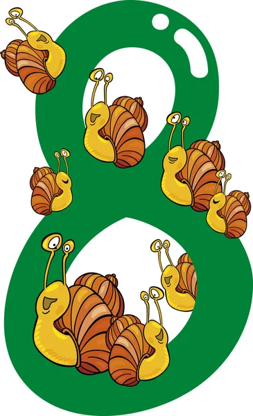 Number eight and 8 snails — Stock Vector