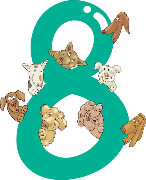 Nummer acht und 8 Hunde — Stockvektor