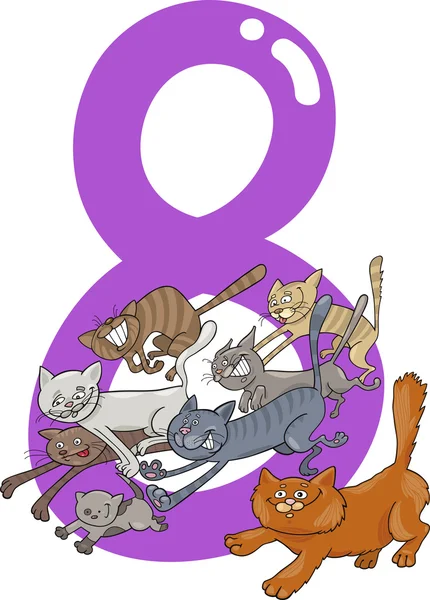 Numer 8 i 8 kotów — Wektor stockowy