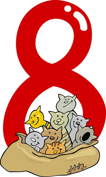 Nummer acht en 8 katten — Stockvector