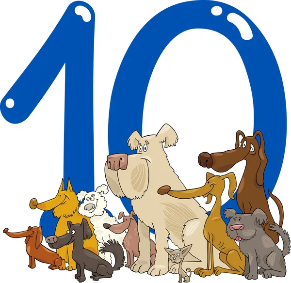 Nummer tio och 10 hundar — Stock vektor
