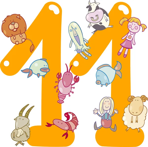 Nombre onze et 11 jouets — Image vectorielle