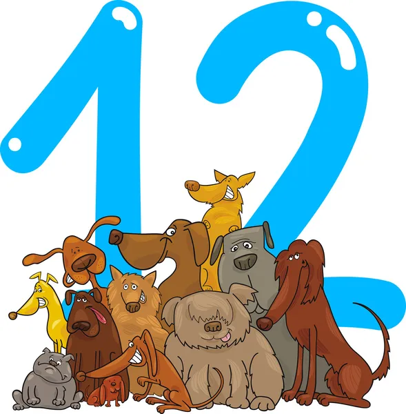 Nummer zwölf und 12 Hunde — Stockvektor