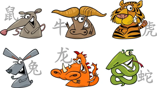 Seis signos do zodíaco chinês — Vetor de Stock