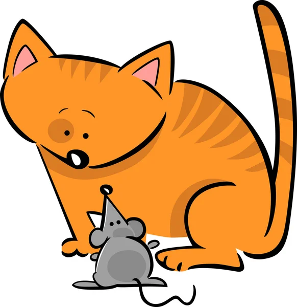 Corat-coret kartun kucing dan tikus - Stok Vektor