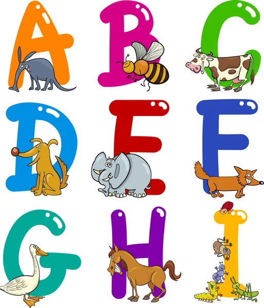 Cartoon Alphabet with Animals — Stock Vector