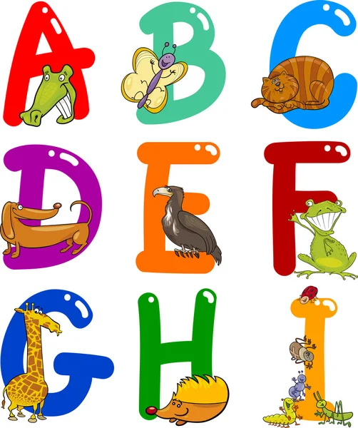 Alfabeto dei cartoni animati con animali — Vettoriale Stock