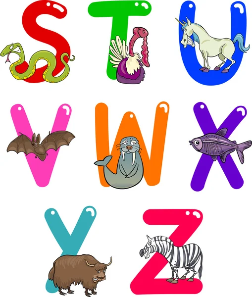 動物と漫画のアルファベット — ストックベクタ