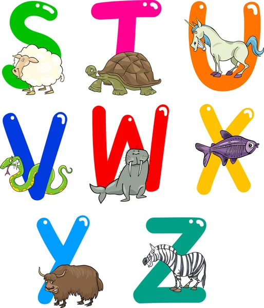Alfabeto de dibujos animados con animales — Vector de stock