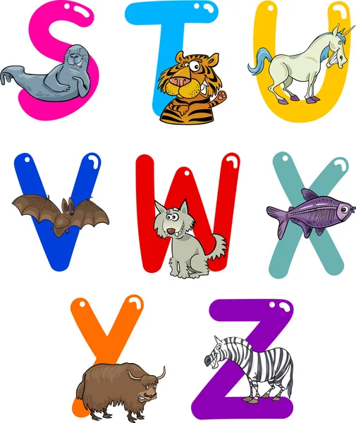 Alfabeto dei cartoni animati con animali — Vettoriale Stock