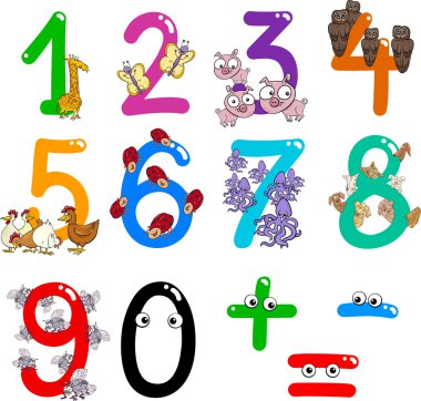 Numbers with cartoon animals clipart