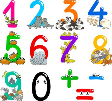Numbers with cartoon animals clipart