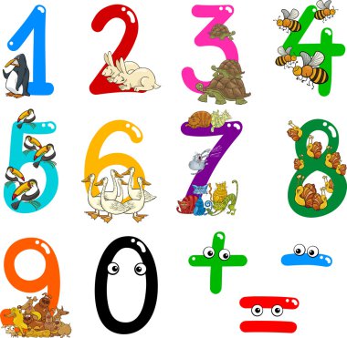 Numbers with cartoon animals
