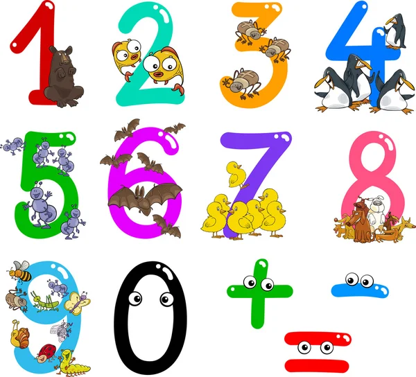 Números com animais de desenhos animados —  Vetores de Stock