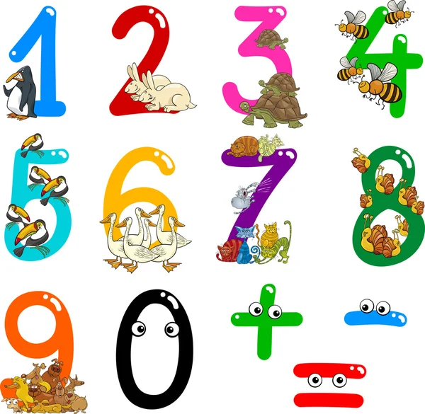 Números com animais de desenhos animados — Vetor de Stock