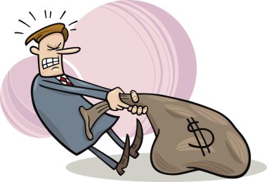 Businessman draging sack of dollars clipart