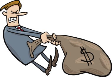 Businessman draging sack of dollars clipart