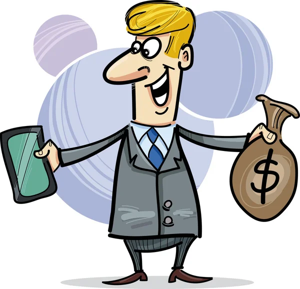 Empresário com tablet e saco de dólares — Vetor de Stock