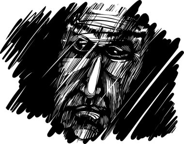 Old man face in darkness clipart