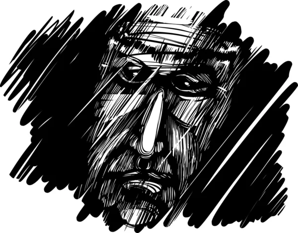 Gesicht eines alten Mannes in der Dunkelheit — Stockvektor