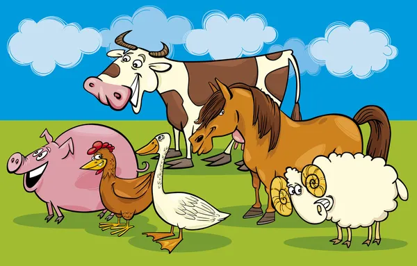 Sekelompok hewan pertanian kartun - Stok Vektor