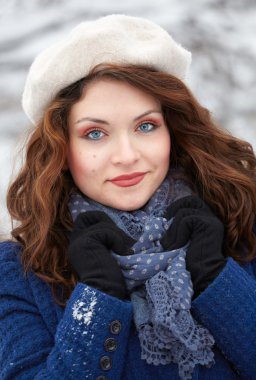 Woman outdoor in winter clipart