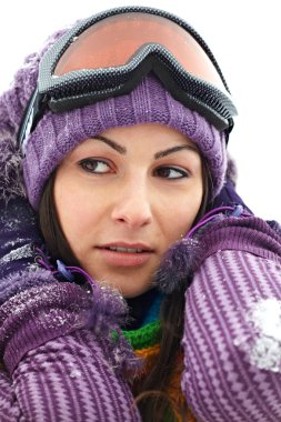 Portrait of happy woman in winter clipart