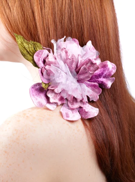 Redhead met bloem — Stockfoto