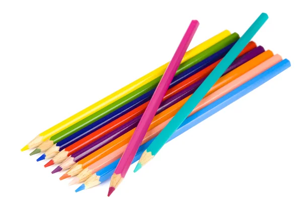 Pensil Multi berwarna di sudut pada latar belakang putih — Stok Foto