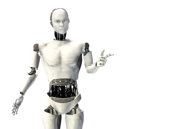 Kyber robot muž ukazující izolované — Stock fotografie