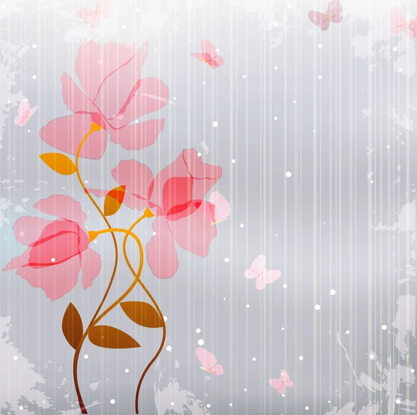 ヴィンテージのピンクの花を持つ蝶 — ストックベクタ