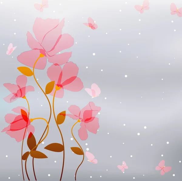Рожеві квіти з метеликом — стоковий вектор