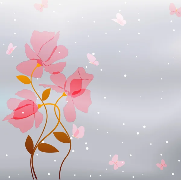 蝶とピンクの花 — ストックベクタ