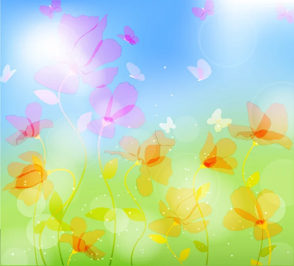 Colorful meadow with butterfly — Stock Vector