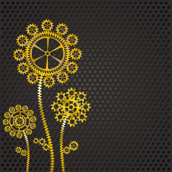 Flores de engranaje dorado — Vector de stock