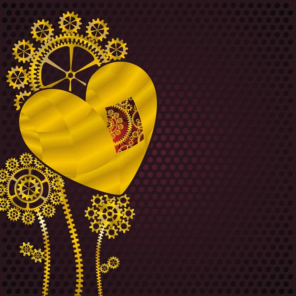 金色的心和齿轮的花朵 — 图库矢量图片
