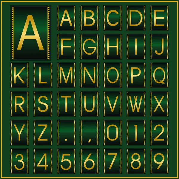 Alfabeto dourado em moldura verde —  Vetores de Stock