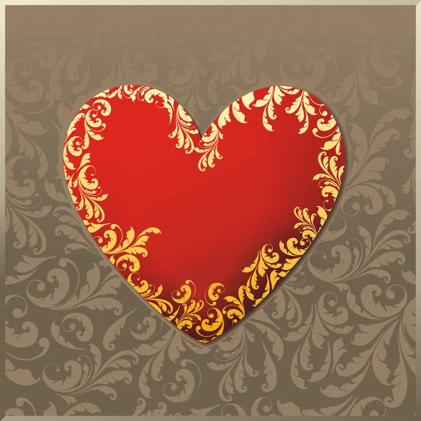Corazón rojo con patrón de planta — Archivo Imágenes Vectoriales