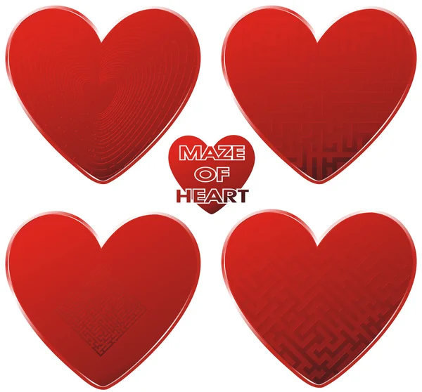 Vermelho labirinto corações definido — Vetor de Stock